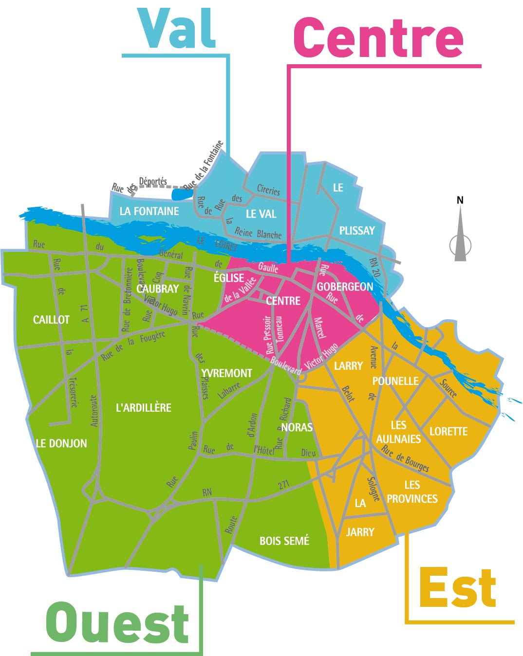 carte des quartiers d'Olivet