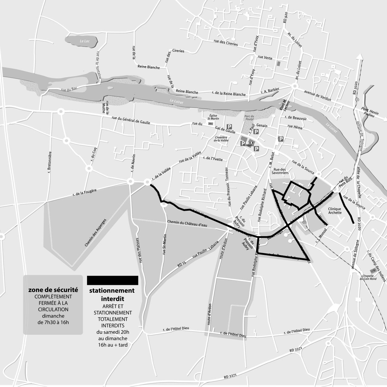 plan de modification des axes de circulation à Oivet les samedi 4 et dimanche 5 octobre 2025