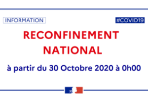 texte "reconfinement national" bleu blanc rouge